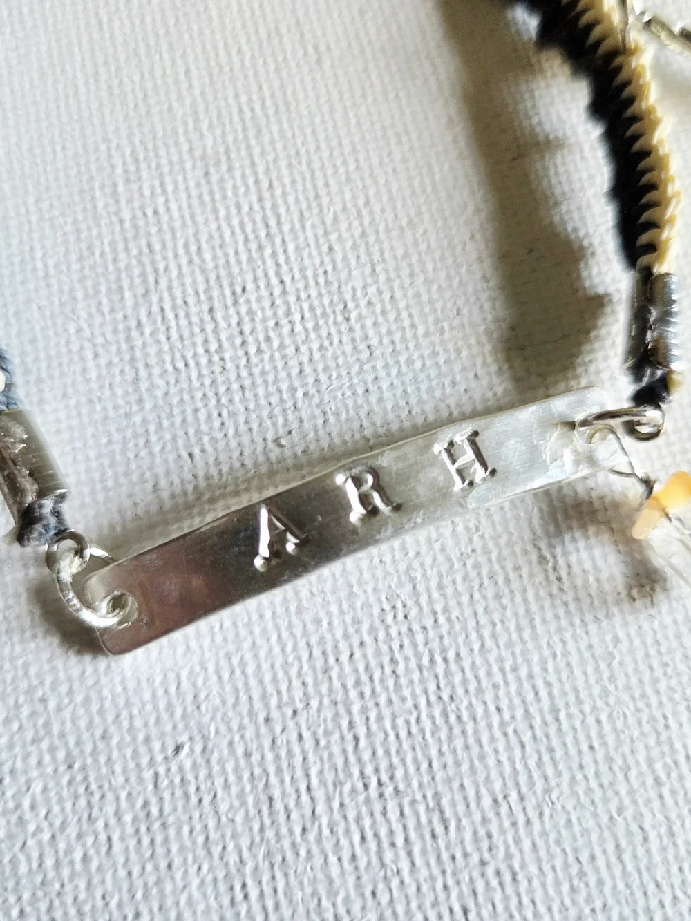 Mens Personalized Stamped Bar Macrame Bracelet with Charms And Gems
